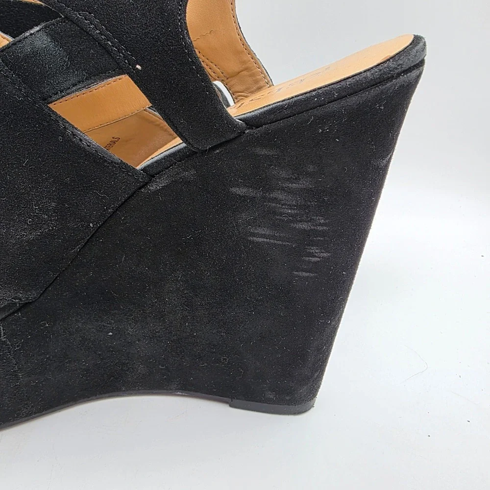 Kelsi Dagger Nelly Black Suede Strappy Platform Wedge Sandals Womens 10M